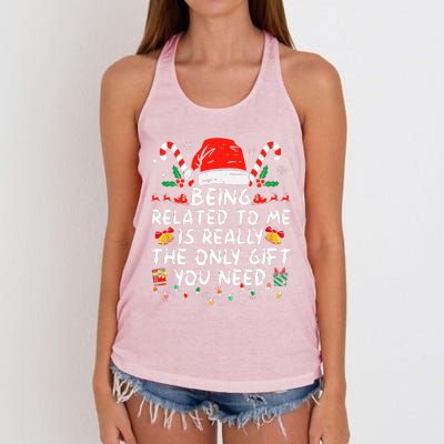 Being Related To Me Funny Christmas Family Xmas Pajamas  Women's Knotted Racerback Tank