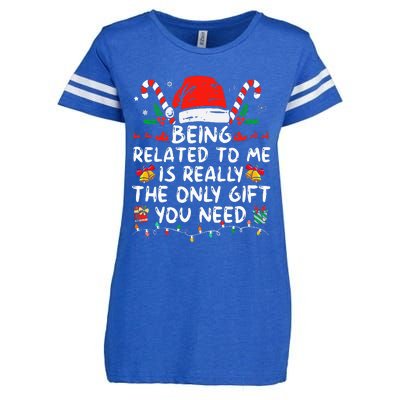 Being Related To Me Funny Christmas Family Xmas Pajamas  Enza Ladies Jersey Football T-Shirt