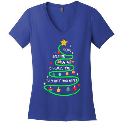 Being Related To Me Funny Christmas Pajama Great Gift Women's V-Neck T-Shirt