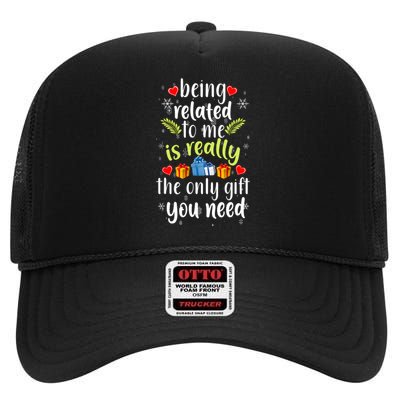 Being Related To Me Funny Christmas Family Xmas Pajamas High Crown Mesh Back Trucker Hat