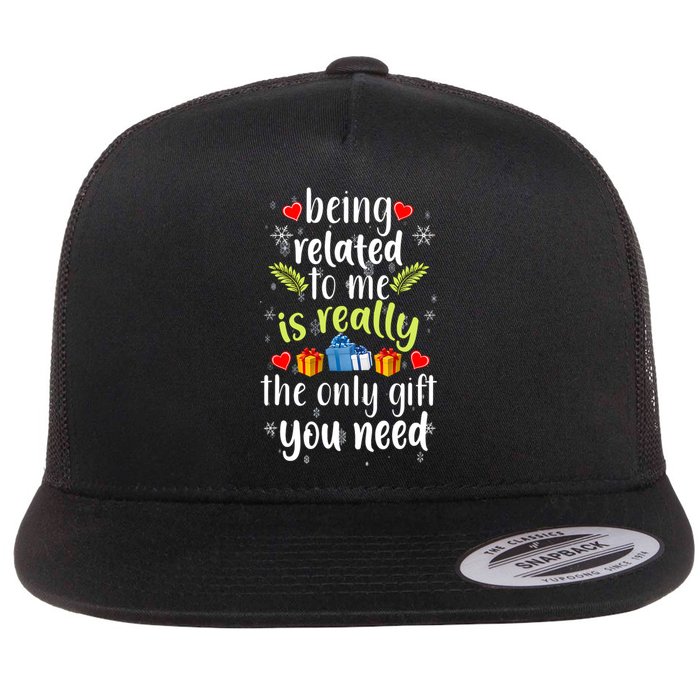 Being Related To Me Funny Christmas Family Xmas Pajamas Flat Bill Trucker Hat