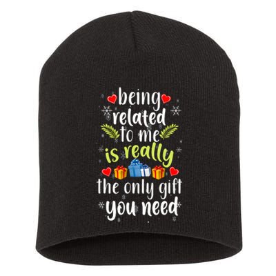 Being Related To Me Funny Christmas Family Xmas Pajamas Short Acrylic Beanie