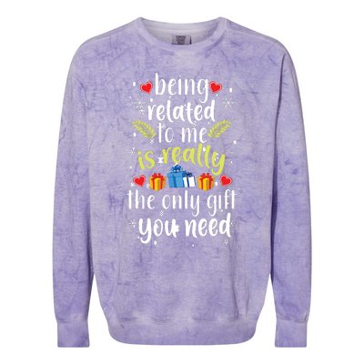 Being Related To Me Funny Christmas Family Xmas Pajamas Colorblast Crewneck Sweatshirt