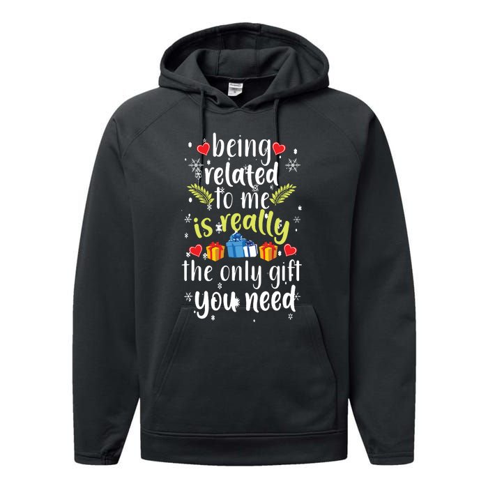 Being Related To Me Funny Christmas Family Xmas Pajamas Performance Fleece Hoodie