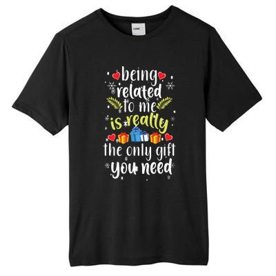 Being Related To Me Funny Christmas Family Xmas Pajamas Tall Fusion ChromaSoft Performance T-Shirt