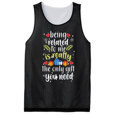 Being Related To Me Funny Christmas Family Xmas Pajamas Mesh Reversible Basketball Jersey Tank