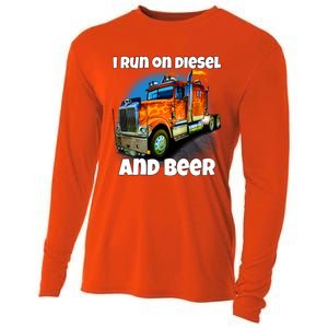 Big Rig Trucker I Run On Diesel And Beer Semi Truck Driver Gift Cooling Performance Long Sleeve Crew