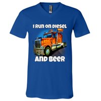 Big Rig Trucker I Run On Diesel And Beer Semi Truck Driver Gift V-Neck T-Shirt