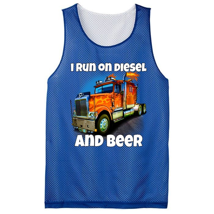 Big Rig Trucker I Run On Diesel And Beer Semi Truck Driver Gift Mesh Reversible Basketball Jersey Tank