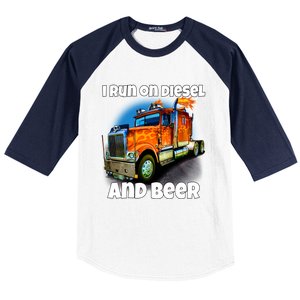 Big Rig Trucker I Run On Diesel And Beer Semi Truck Driver Gift Baseball Sleeve Shirt