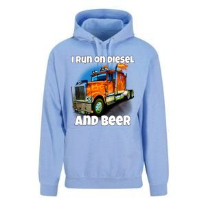 Big Rig Trucker I Run On Diesel And Beer Semi Truck Driver Gift Unisex Surf Hoodie