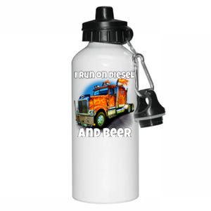 Big Rig Trucker I Run On Diesel And Beer Semi Truck Driver Gift Aluminum Water Bottle