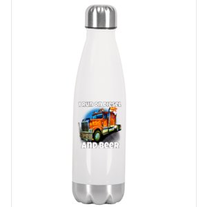 Big Rig Trucker I Run On Diesel And Beer Semi Truck Driver Gift Stainless Steel Insulated Water Bottle