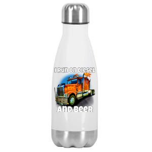 Big Rig Trucker I Run On Diesel And Beer Semi Truck Driver Gift Stainless Steel Insulated Water Bottle