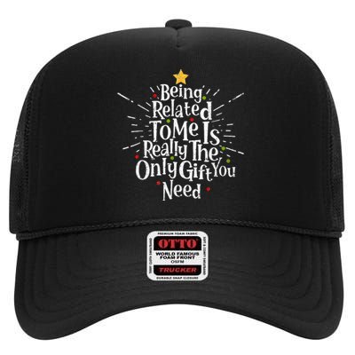 Being Related To Me Funny Family Matching Christmas Pajamas High Crown Mesh Back Trucker Hat