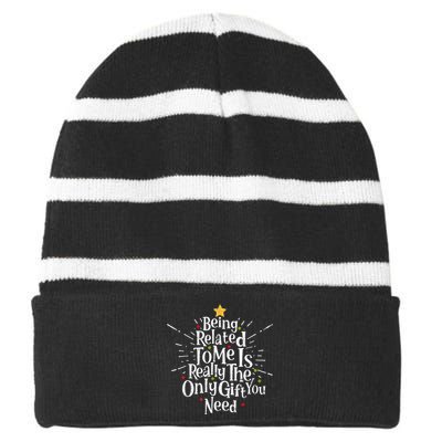 Being Related To Me Funny Family Matching Christmas Pajamas Striped Beanie with Solid Band