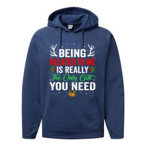 Being Related To Me Funny Christmas Meaningful Gift Family Gift Performance Fleece Hoodie