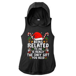 Being Related To Me Funny Christmas Family Xmas Pajamas  Ladies PosiCharge Tri-Blend Wicking Draft Hoodie Tank