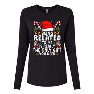 Being Related To Me Funny Christmas Family Xmas Pajamas  Womens Cotton Relaxed Long Sleeve T-Shirt