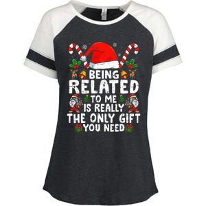 Being Related To Me Funny Christmas Family Xmas Pajamas  Enza Ladies Jersey Colorblock Tee