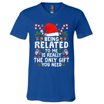 Being Related To Me Funny Christmas Family Xmas Pajamas  V-Neck T-Shirt