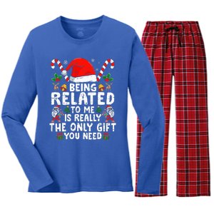 Being Related To Me Funny Christmas Family Xmas Pajamas  Women's Long Sleeve Flannel Pajama Set 