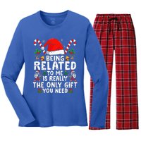 Being Related To Me Funny Christmas Family Xmas Pajamas  Women's Long Sleeve Flannel Pajama Set 