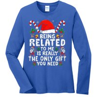 Being Related To Me Funny Christmas Family Xmas Pajamas  Ladies Long Sleeve Shirt