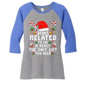 Being Related To Me Funny Christmas Family Xmas Pajamas  Women's Tri-Blend 3/4-Sleeve Raglan Shirt