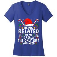 Being Related To Me Funny Christmas Family Xmas Pajamas  Women's V-Neck T-Shirt