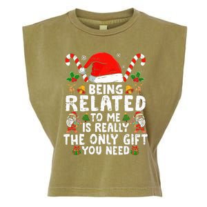 Being Related To Me Funny Christmas Family Xmas Pajamas  Garment-Dyed Women's Muscle Tee