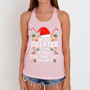 Being Related To Me Funny Christmas Family Xmas Pajamas  Women's Knotted Racerback Tank