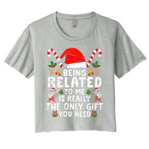 Being Related To Me Funny Christmas Family Xmas Pajamas  Women's Crop Top Tee