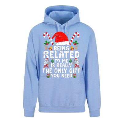 Being Related To Me Funny Christmas Family Xmas Pajamas  Unisex Surf Hoodie