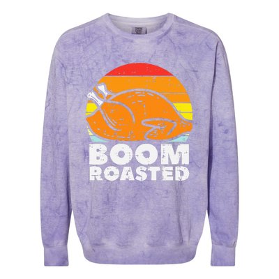 Boom Roasted Turkey Sunset Retro Thanksgiving Colorblast Crewneck Sweatshirt