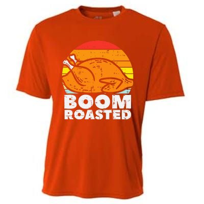 Boom Roasted Turkey Sunset Retro Thanksgiving Cooling Performance Crew T-Shirt