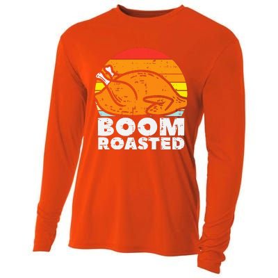 Boom Roasted Turkey Sunset Retro Thanksgiving Cooling Performance Long Sleeve Crew