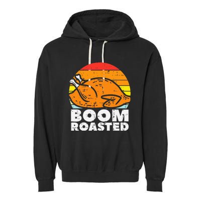 Boom Roasted Turkey Sunset Retro Thanksgiving Garment-Dyed Fleece Hoodie