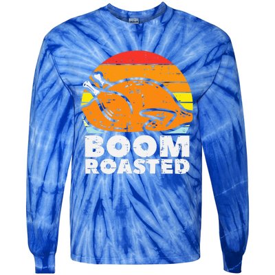 Boom Roasted Turkey Sunset Retro Thanksgiving Tie-Dye Long Sleeve Shirt