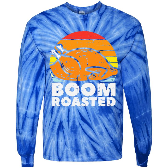 Boom Roasted Turkey Sunset Retro Thanksgiving Tie-Dye Long Sleeve Shirt