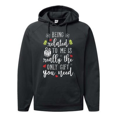 Being Related To Me Funny Christmas Family Xmas Pajamas Performance Fleece Hoodie