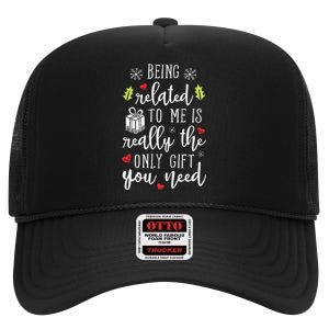 Being Related To Me Funny Christmas Family Xmas Pajamas High Crown Mesh Back Trucker Hat