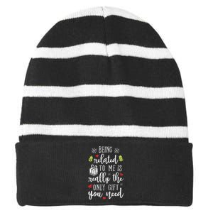 Being Related To Me Funny Christmas Family Xmas Pajamas Striped Beanie with Solid Band