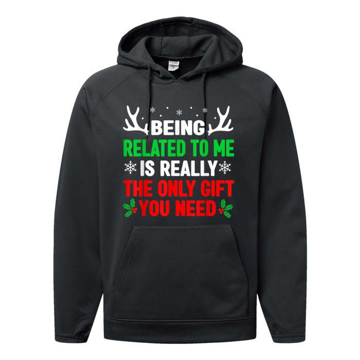 Being Related To Me Funny Christmas Shirts   Family Performance Fleece Hoodie