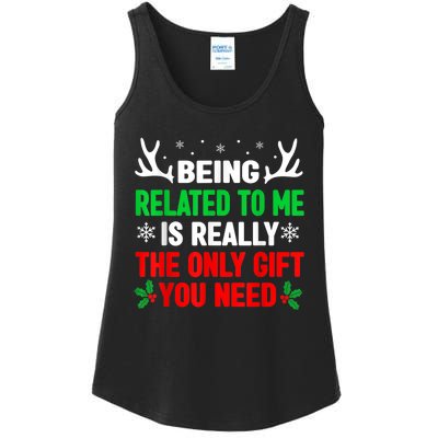 Being Related To Me Funny Christmas Shirts   Family Ladies Essential Tank