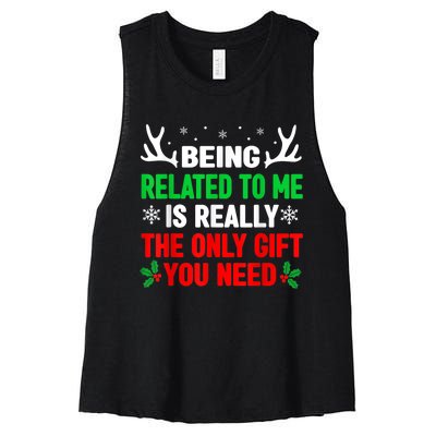 Being Related To Me Funny Christmas Shirts   Family Women's Racerback Cropped Tank