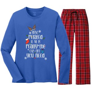 Being Related To Me Funny Xmas Christmas Quote Lettering Meaningful Gift Women's Long Sleeve Flannel Pajama Set 