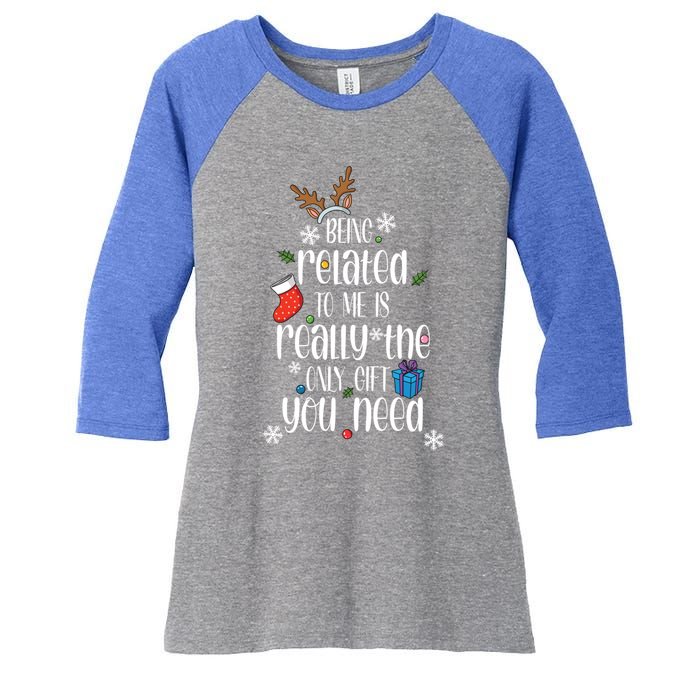 Being Related To Me Funny Xmas Christmas Quote Lettering Meaningful Gift Women's Tri-Blend 3/4-Sleeve Raglan Shirt