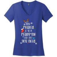 Being Related To Me Funny Xmas Christmas Quote Lettering Meaningful Gift Women's V-Neck T-Shirt