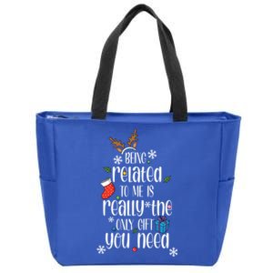 Being Related To Me Funny Xmas Christmas Quote Lettering Meaningful Gift Zip Tote Bag